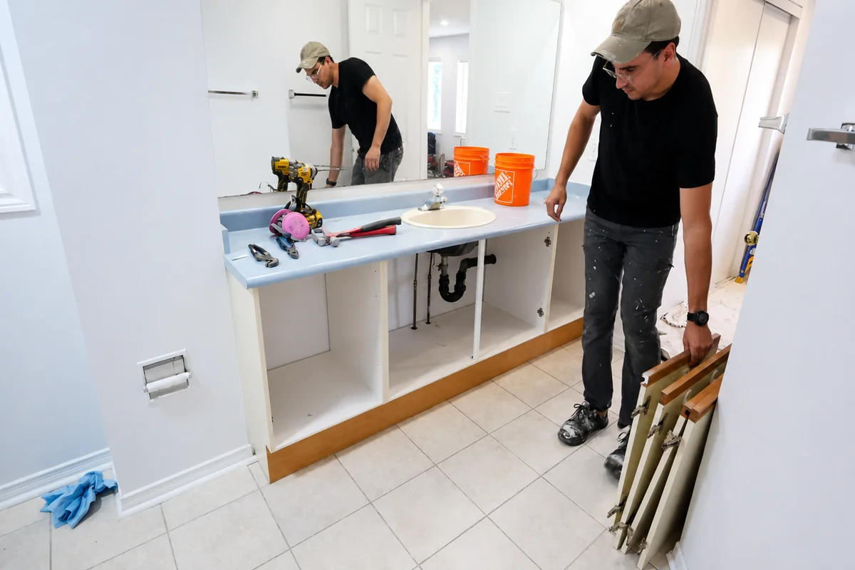 Bathroom vanity fixture and plumbing connections in Ventura County