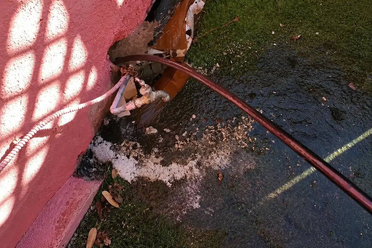 Outdoor plumbing pipe exposed to coastal salt air in Ventura County