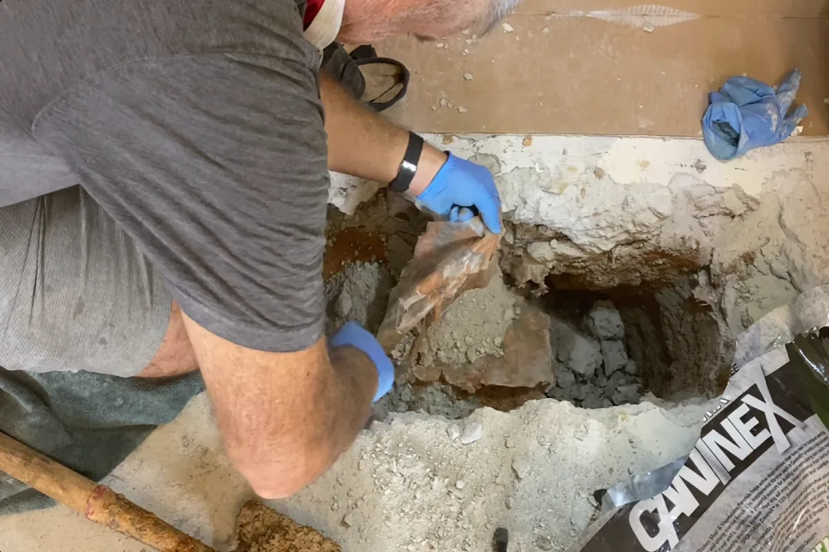 Underground sewer piping and connection work before backfill