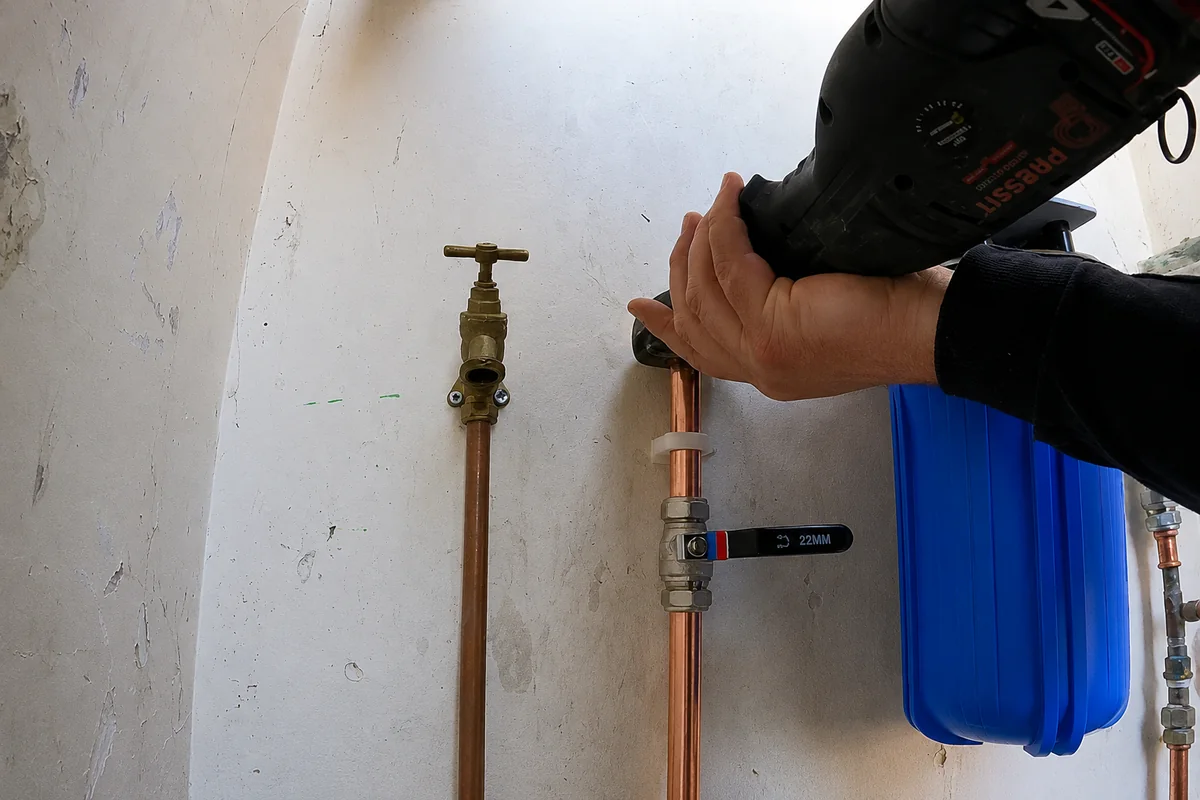 Installing a whole-house water filter housing on copper plumbing