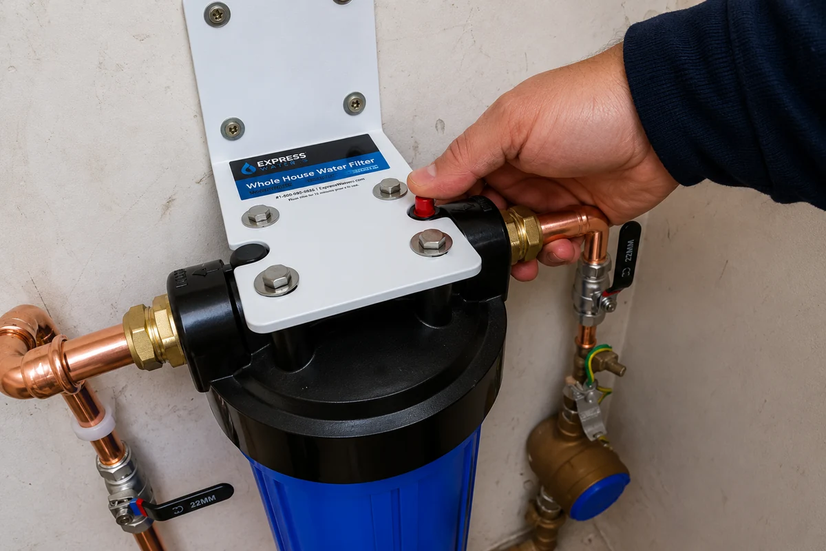 Checking a whole-house water filter housing and bypass valves